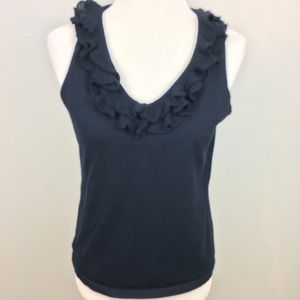 Chaps Navy Sleeveless Sweater With Ruffle Neck